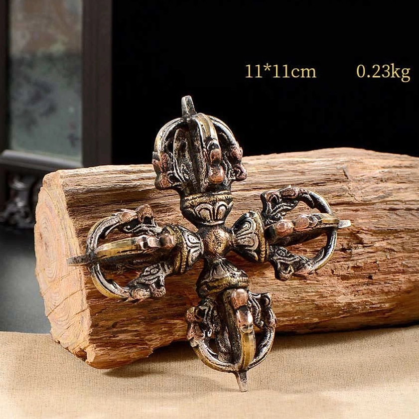 Copper dorje vajra displaying prosperity and healing energy - handcrafted Buddhist thunderbolt for abundance manifestation