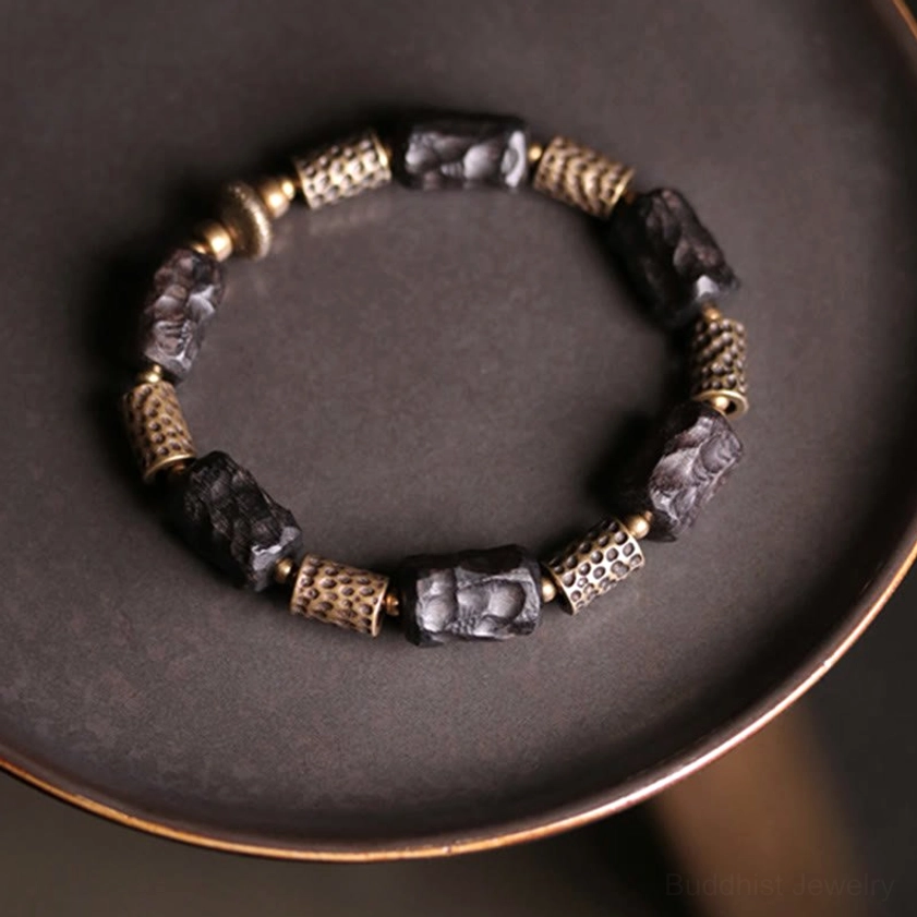 Copper and ebony wood Buddhist bracelet for spiritual meditation and protection