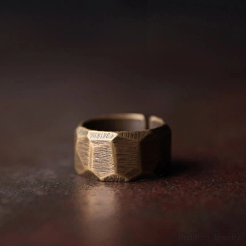 Copper prosperity ring worn stacked showing versatile layering option for spiritual practice