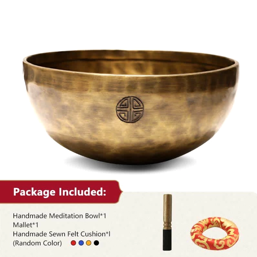 Handcrafted copper singing bowl with accessories package includes mallet and felt cushion