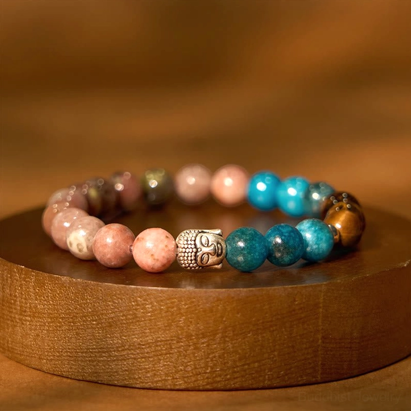 Cotton Stone Buddha head bracelet with premium elastic cord for comfort and durability