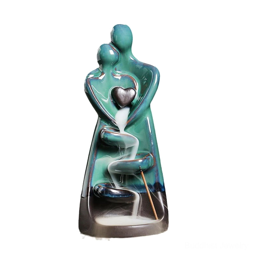 Complete couple embrace ceramic backflow incense burner set for home meditation space
