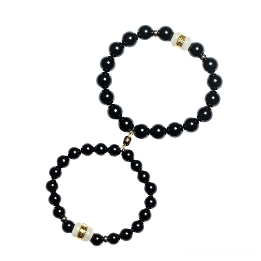 Black obsidian and jade couples bracelet for strengthening emotional bonds and shared spiritual practice between partners