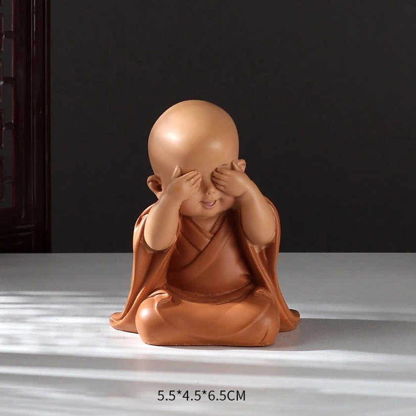 Covering eyes monk figurine with hands over face, inner vision pose, 5.5 x 4.5 x 6.5cm Buddhist spiritual décor
