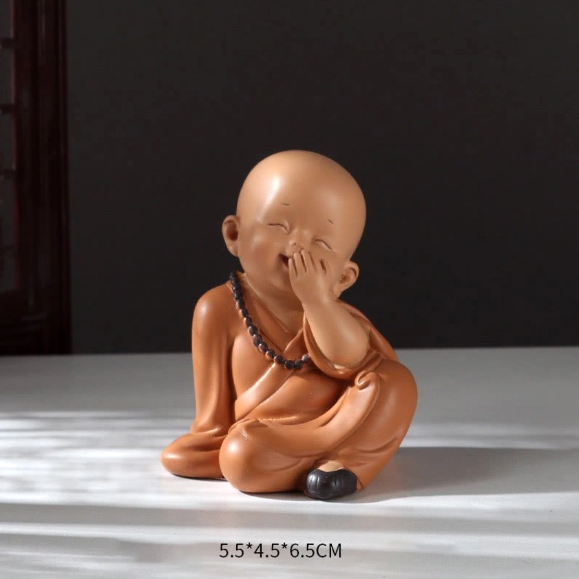 Covering mouth monk figurine mindful speech wisdom pose, 5.5 x 4.5 x 6.5cm Buddhist resin décor