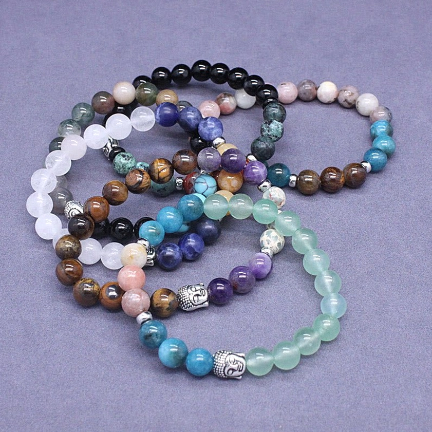 Natural crystal Buddha bracelet with gemstone beads for protection and inner harmony
