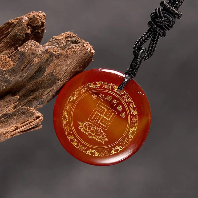Handcrafted crystal Buddhist pendant with braided necklace cord spiritual protection charm