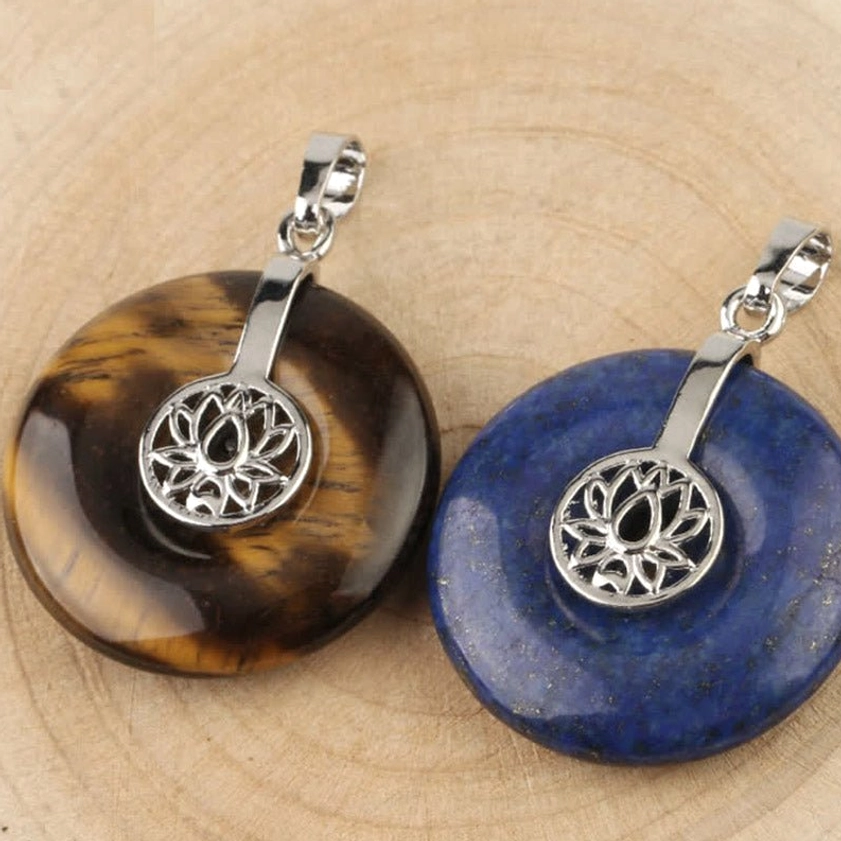Crystal lotus donut pendant collection - multi-gemstone healing necklace jewelry
