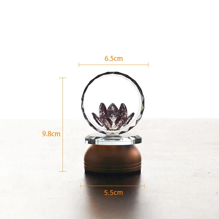 Dark crystal lotus ornament in clear faceted hoop with copper base, spiritual décor display