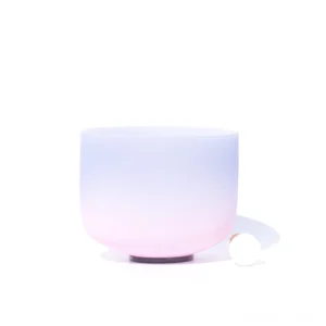 Handcrafted crystal singing bowl lavender ombre pastel finish with mallet and rubber striker