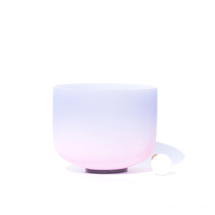 Handcrafted crystal singing bowl lavender ombre pastel finish with mallet and rubber striker