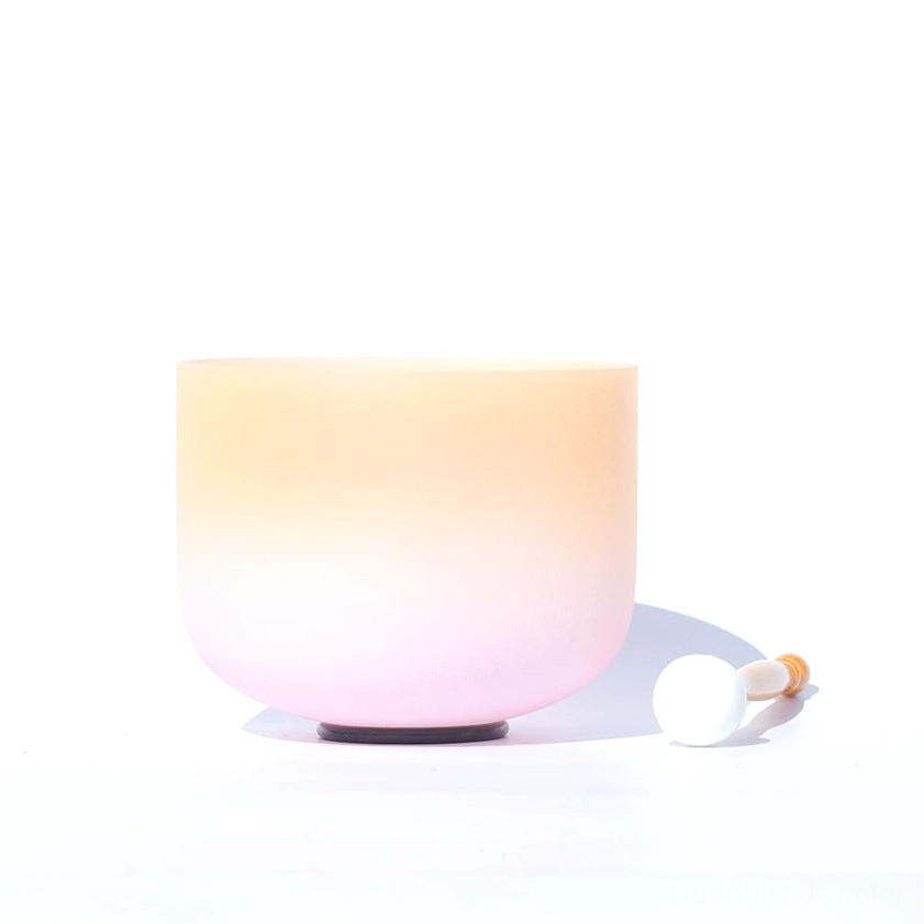 Peach pink ombre crystal singing bowl frosted surface with rubber striker ball