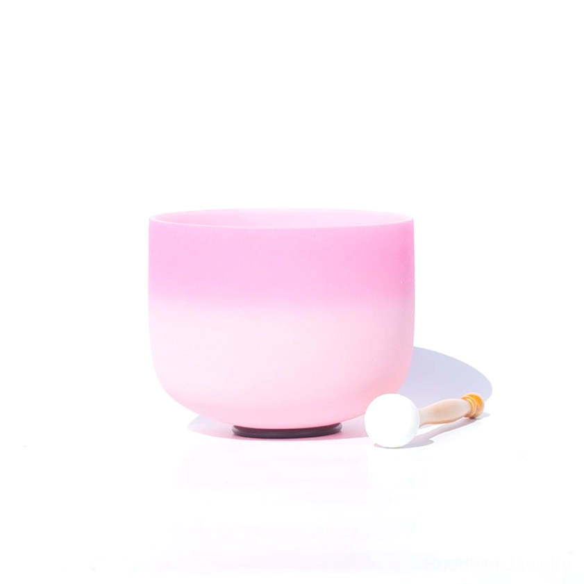 Pastel pink ombre crystal singing bowl matte frosted texture with striker set