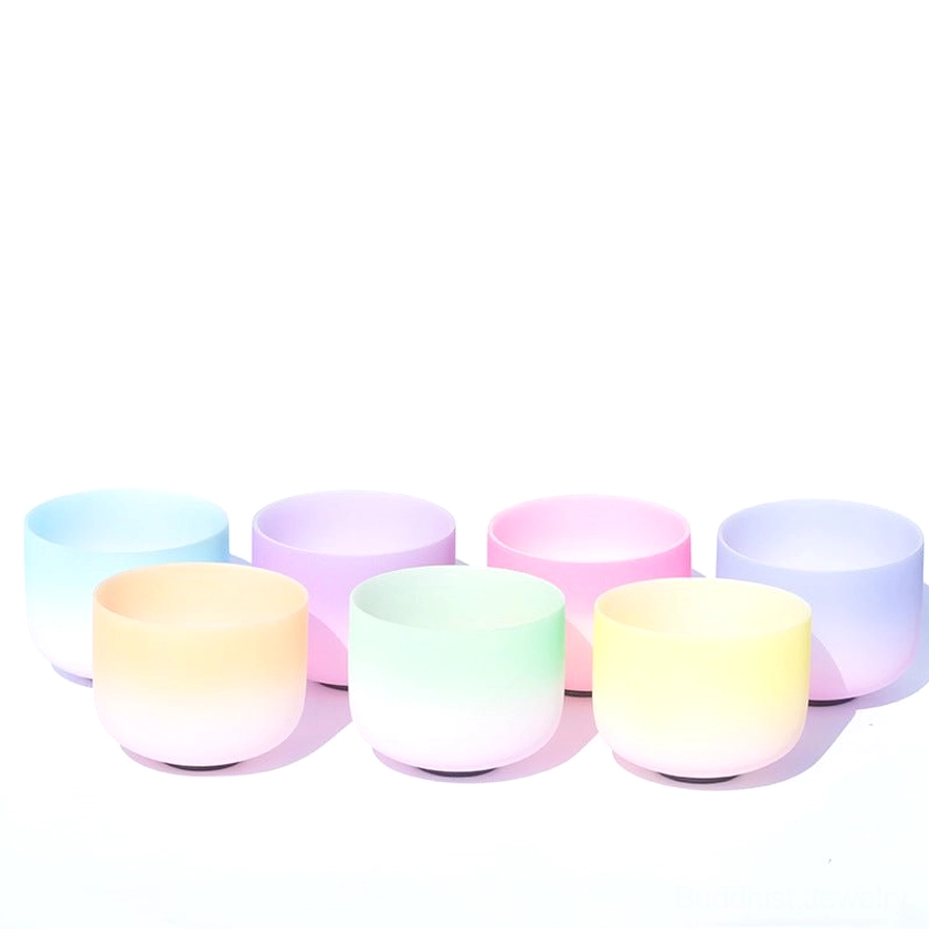 Complete set of crystal singing bowls 8 bowls pastel gradient colors matte frosted surface