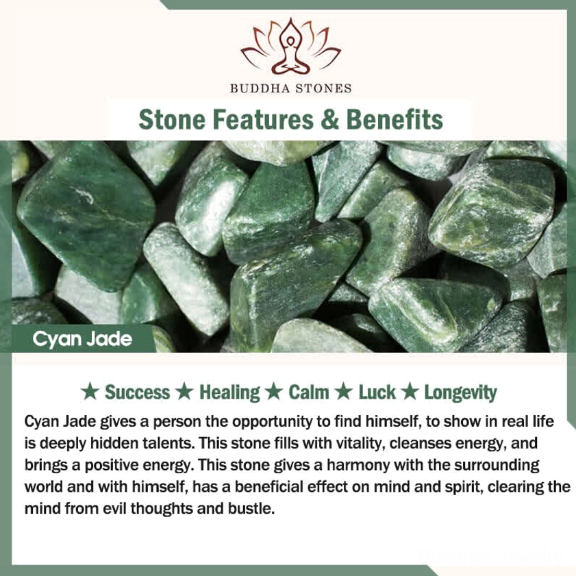 Cyan jade healing stone properties card - spiritual wellness protection harmony