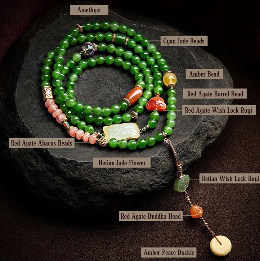 Cyan jade beads showing translucent emerald green color and polish