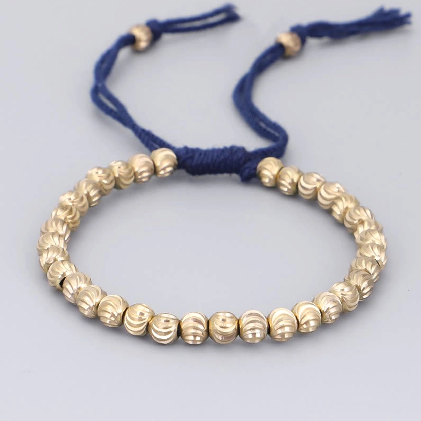Dark blue adjustable copper bead bracelet for meditation and spiritual practice