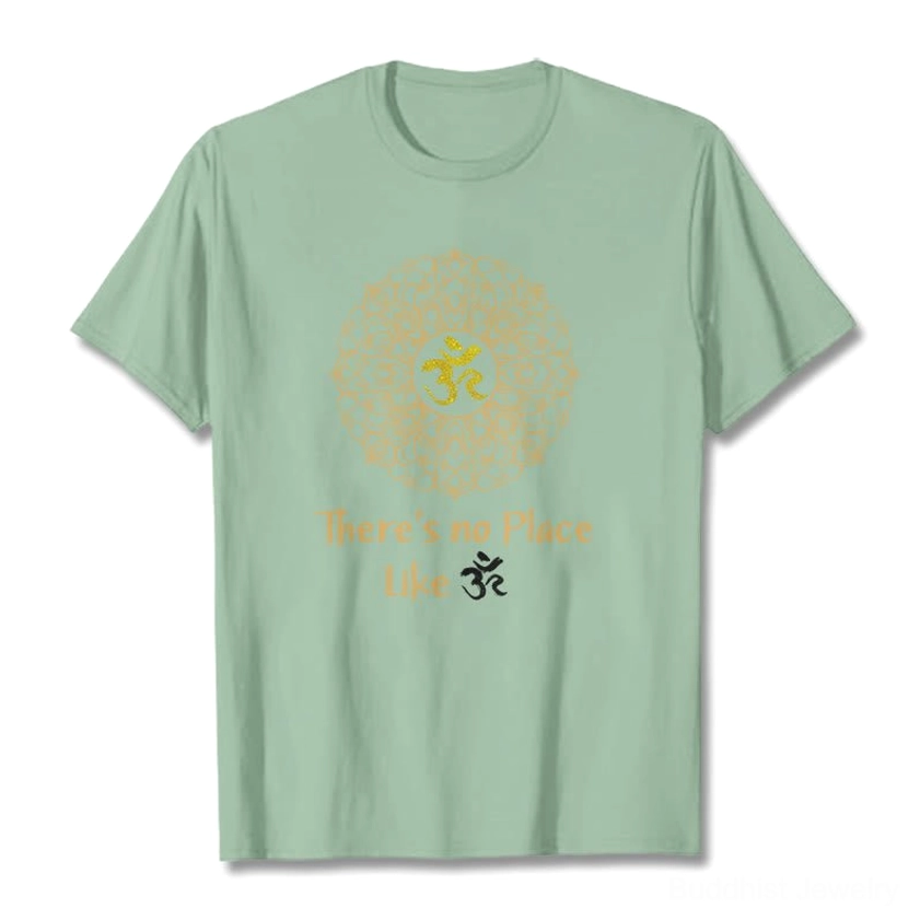 Dark green Om mandala t-shirt back view detail shot showing print quality and fabric texture
