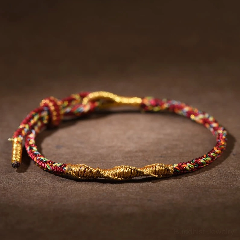 Dark Red Buddhist Zodiac Natal Buddha Braided Rope Bracelet for Dog and Pig Signs - Amitabha Buddha Vitality and Blessings