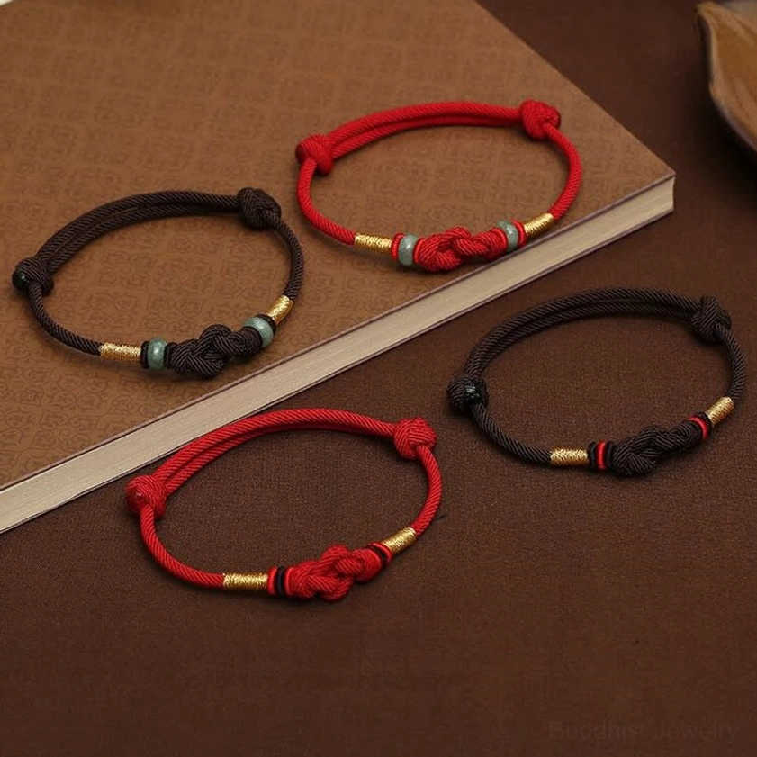 Dark red string jade couple bracelet premium variant with gold findings