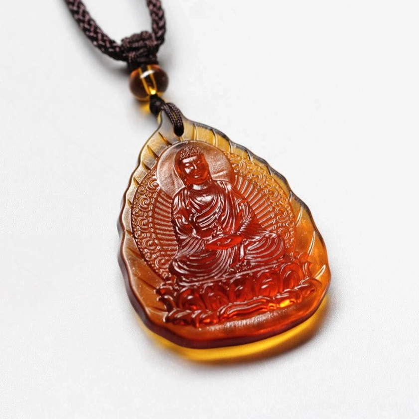 Dog and Pig Amitabha Buddha Liuli crystal zodiac natal Buddha leaf pendant with spiritual protection