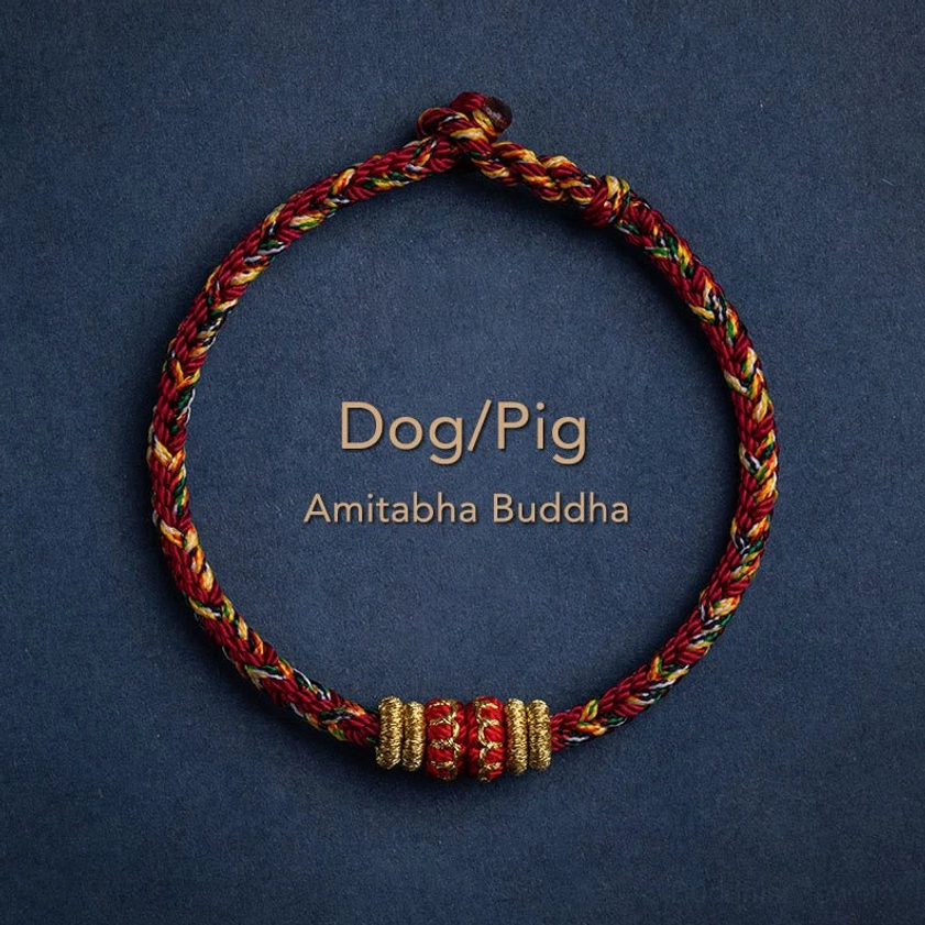 Dog and Pig zodiac Amitabha Buddha natal guide handwoven protective string bracelet