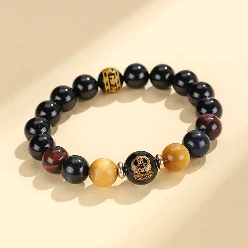 Dog and pig zodiac natal Buddha variant of black onyx tiger eye meditation Buddhist bracelet