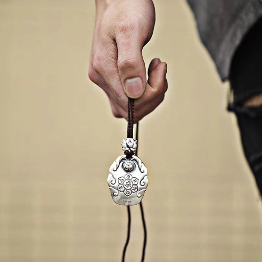 Dog Pig zodiac natal Buddha pendant - Amitabha Buddha, silver Buddhist pendant necklace for infinite compassion and rebirth