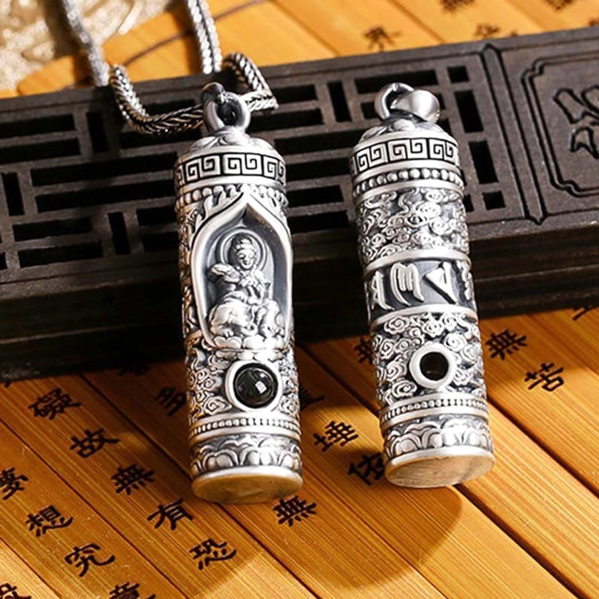 Dog pig zodiac guardian Buddha necklace pendant with embossed design loyalty and compassion symbolism