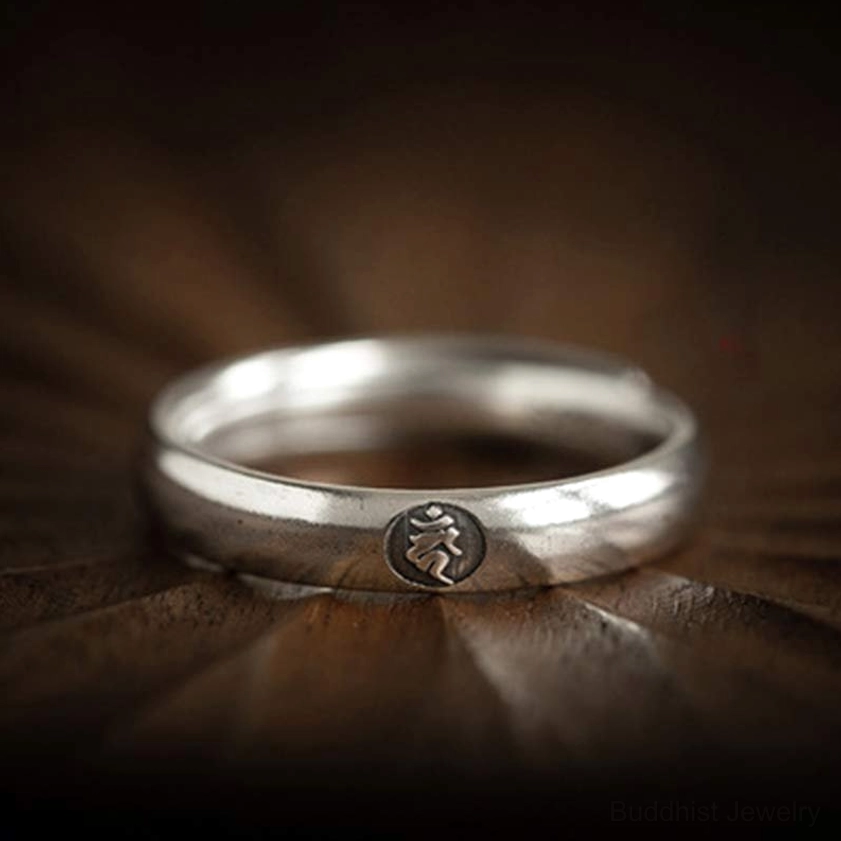 Dog zodiac natal buddha sterling silver ring with loyal embossed dog symbol