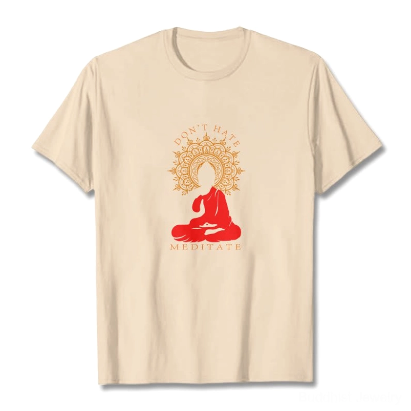 Black Don't Hate Meditate graphic t-shirt back view showing design