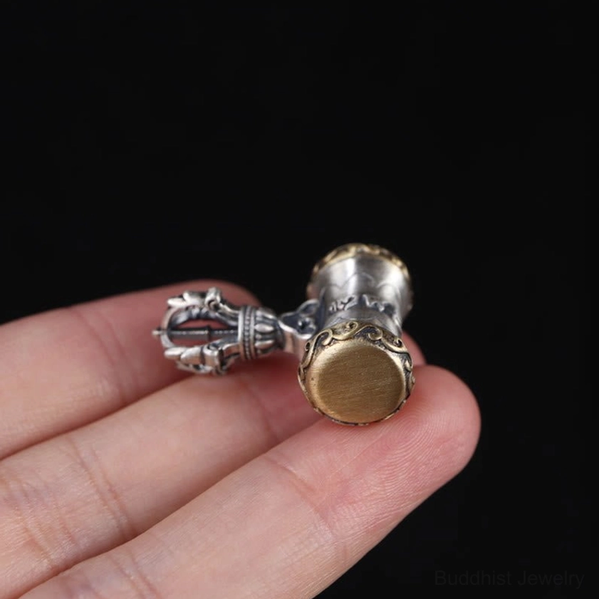 Multiple views of 925 sterling silver dorje vajra bell pendant showing different angles and design details
