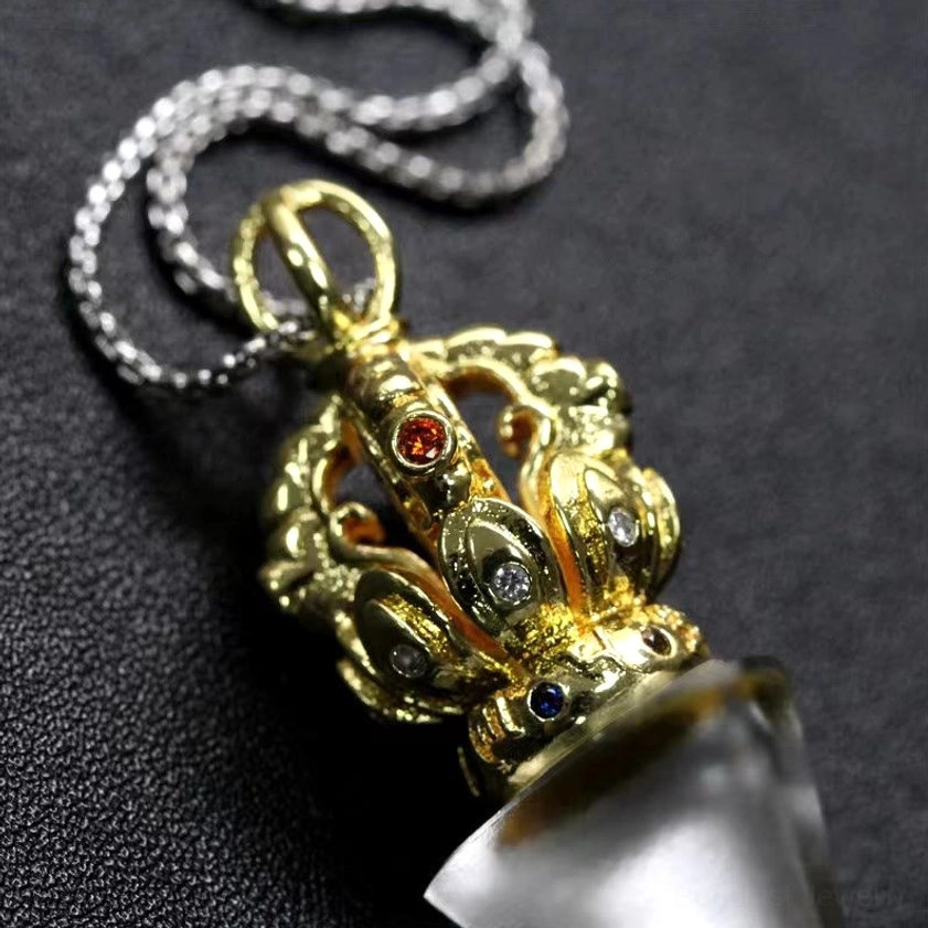 Dorje Vajra liuli crystal pendant - close-up of handmade Buddhist jewelry with authentic gem details