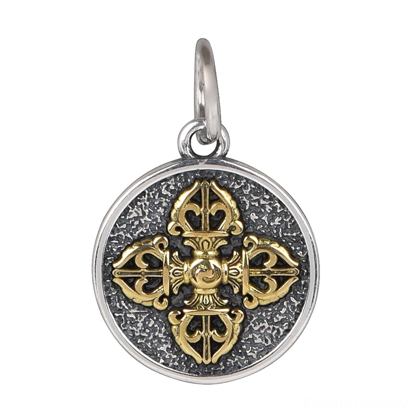 Buddhist double dorje vajra sterling silver pendant necklace spiritual protection symbol