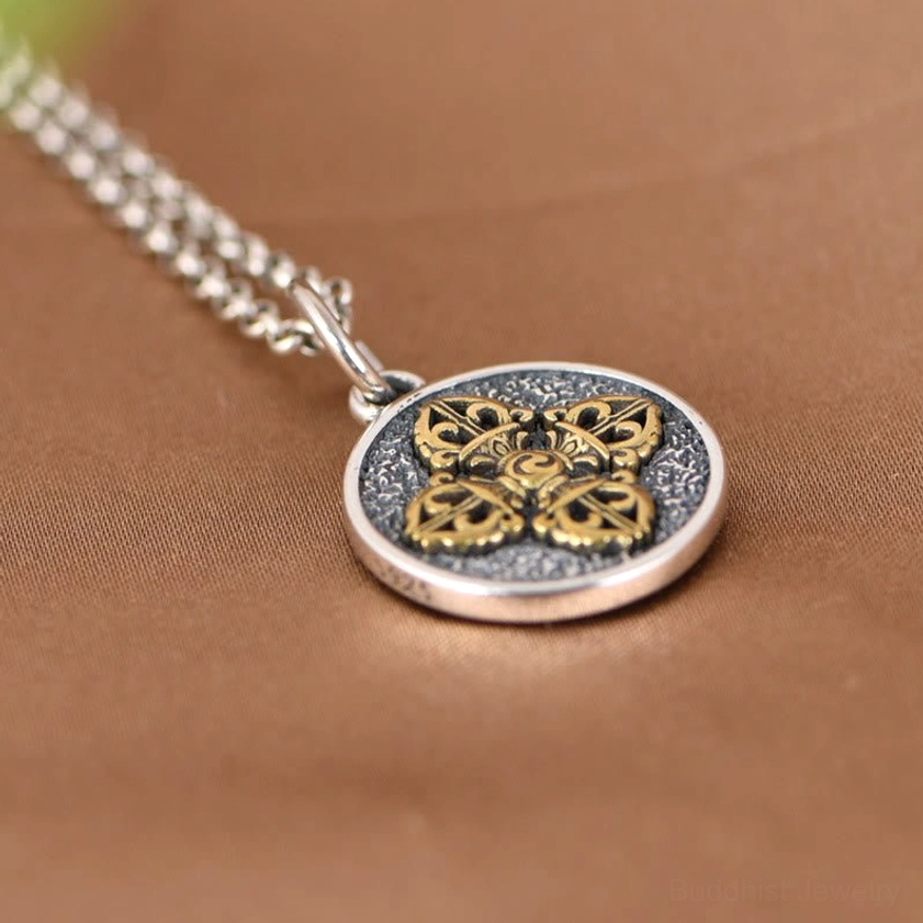 Sterling silver double dorje vajra pendant with S925 stamp and visible thickness