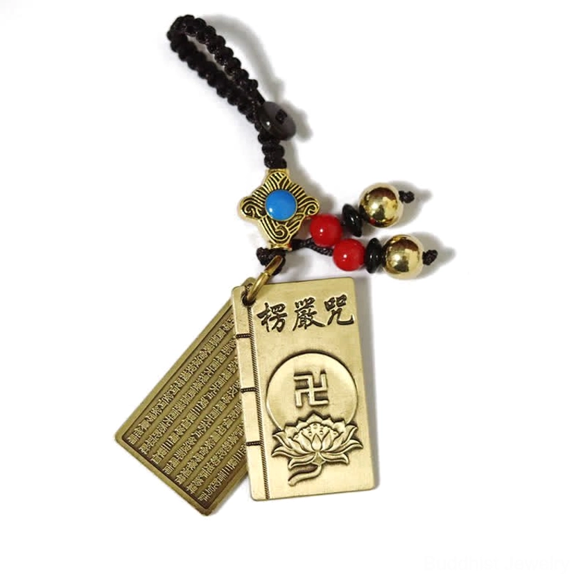 Double-page Shurangama Mantra brass Buddhist keychain - expanded protection mantra in traditional Chinese characters