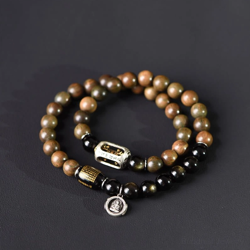 Neatly arranged double wrap beaded bracelet showing circular structure and symmetrical design