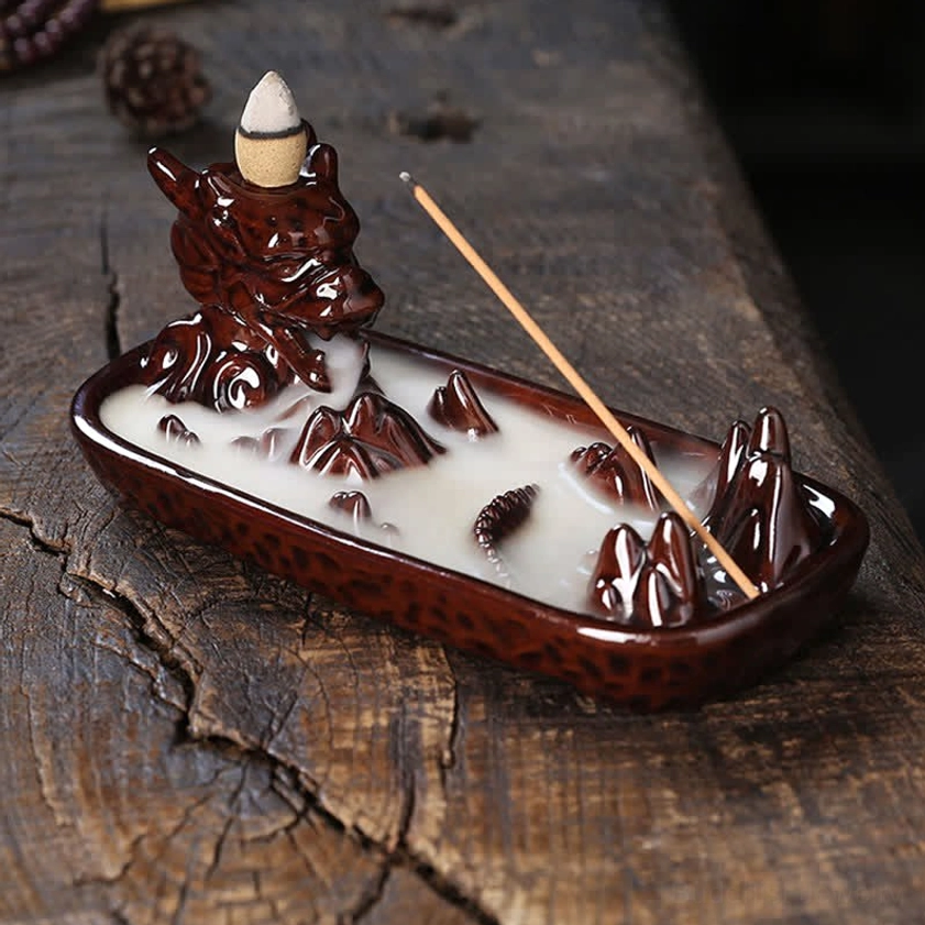 Red dragon ceramic incense burner variant with vibrant color and detailed dragon carving perfect for spiritual practice