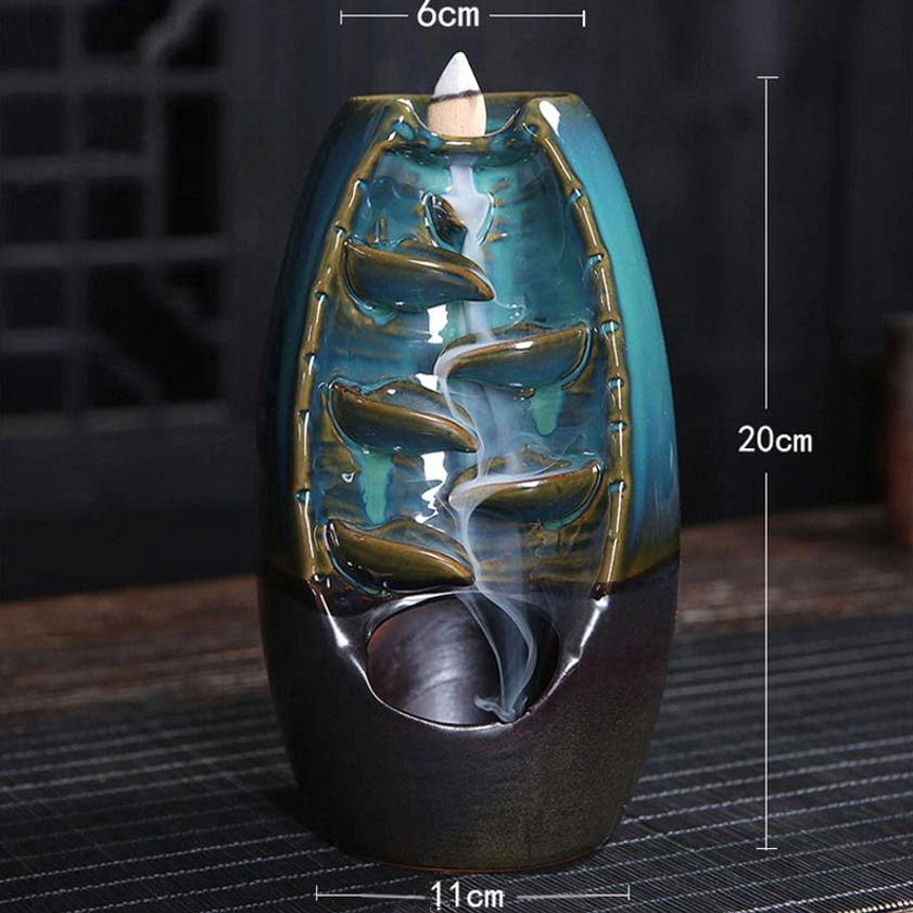 Dragon backflow incense burner with size specifications marked, showing 20cm height and 11cm width dimensions for scale