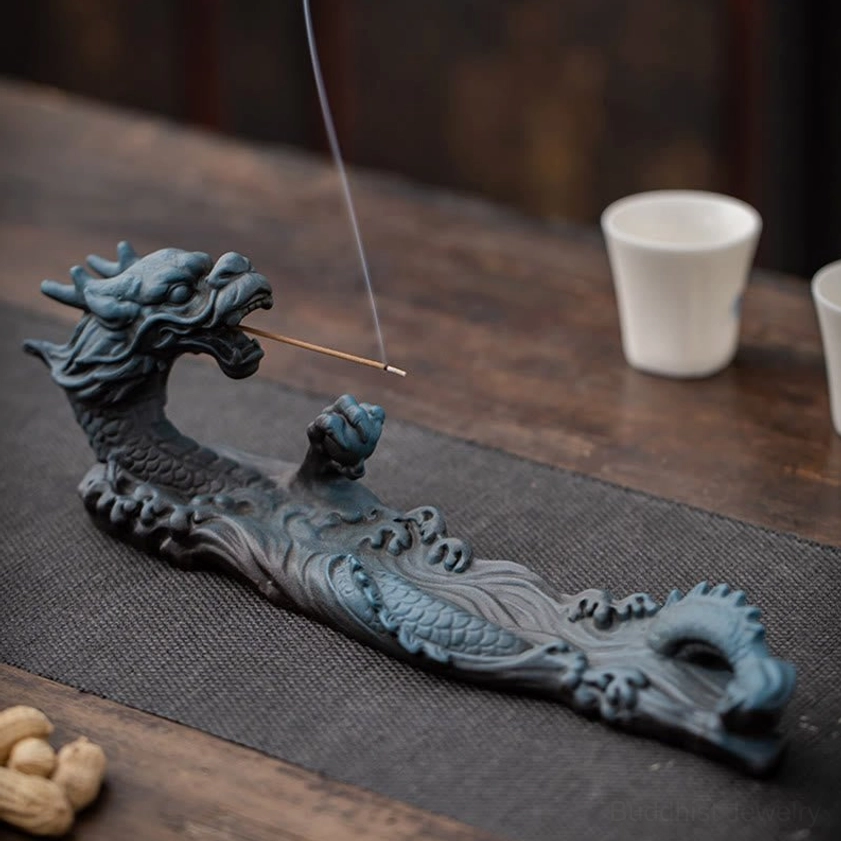 Dragon incense burner as spiritual protection symbol for meditation room and home altar decoration