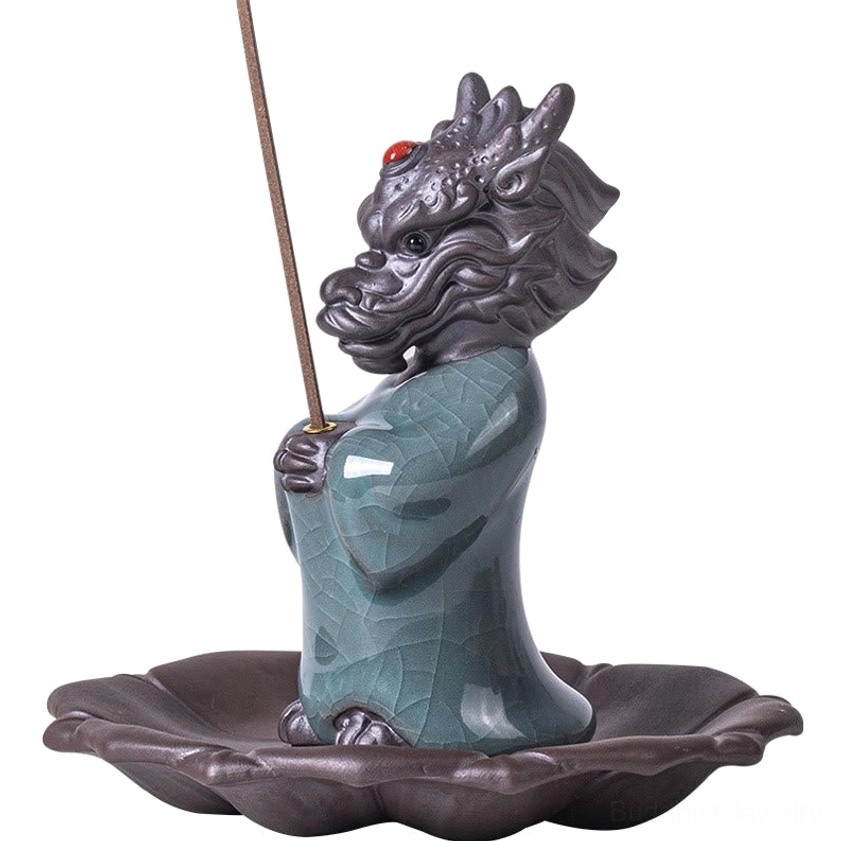 Premium handcrafted dragon king ceramic incense burner with lotus base traditional Buddhist sacred altar piece