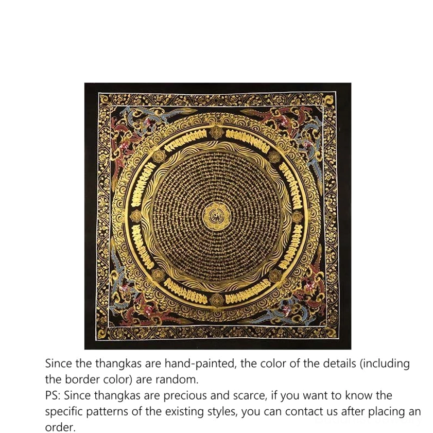Hand-painted dragon phoenix scripture thangka with intricate details and black frame - Buddhist mandala wall art