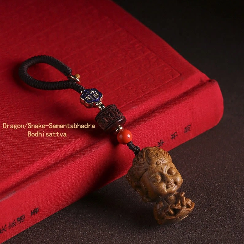 Dragon and Snake zodiac Samantabhadra Bodhisattva natal buddha keychain spiritual action and power
