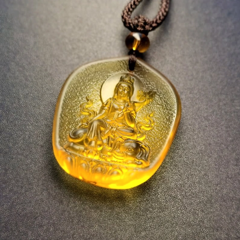Dragon and Snake Zodiac Samantabhadra Bodhisattva Liuli Crystal Pendant - Elephant Mount Embossment