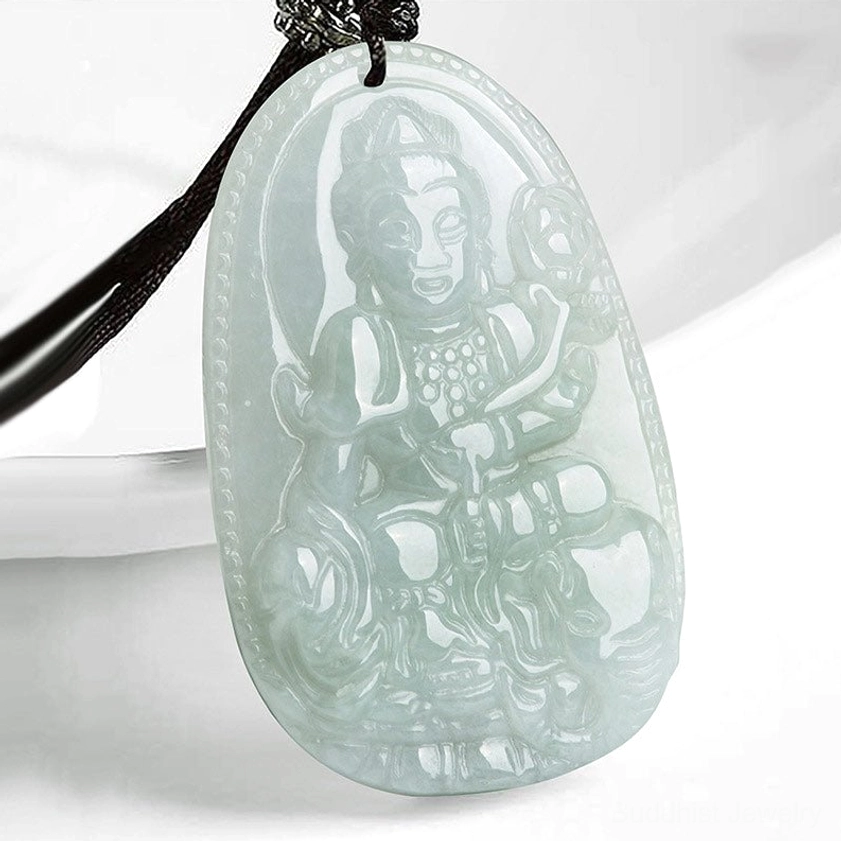 Dragon Snake zodiac Buddha jade pendant Samantabhadra embossed carving white background