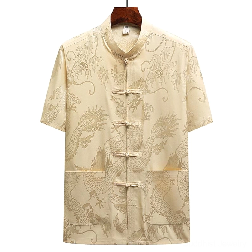 Dragon jacquard Tang suit top and pants coordinated outfit display