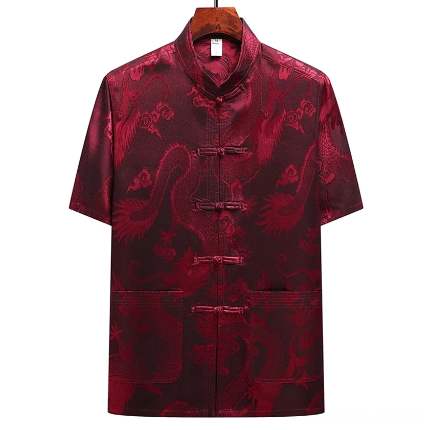 Dragon jacquard Tang suit handmade construction and natural material detail