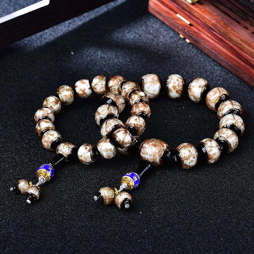 Dragon vein agate bracelet gift presentation with packaging and enamel charm detail