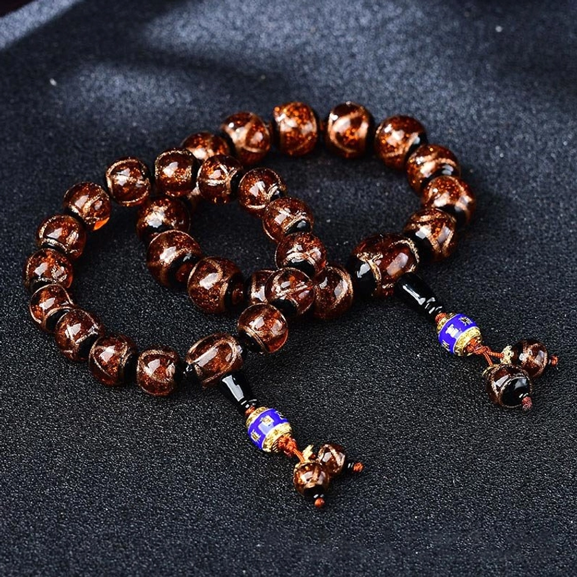 Dragon vein agate beaded bracelets in multiple colors with enamel pendants and golden flecks