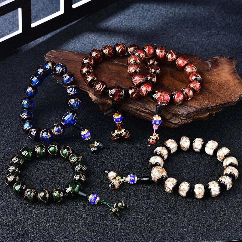 Four styles of dragon vein agate bracelets blue white brown dark red dark green